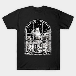 Santa Claus Night Scene Window Pictures for Chalk Marker T-Shirt